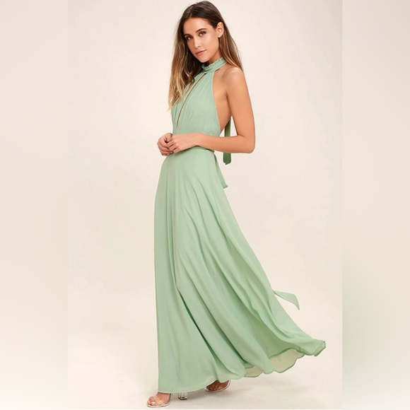 Lulus First Comes Love Sage Green Maxi Dress Women’s Size Small - Picture 2 of 7